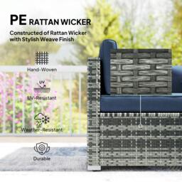 Rackhams 8 Pieces Patio Rattan Sofa Set, Garden Furniture Set Dark Blue - Rattan Sofa Set - 8 - PE Rattan, Steel, Tempered Glass - thumbnail 4