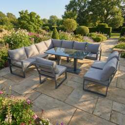 Rackhams 10 Seater Aluminium Garden Corner Sofa Dining Set with Adjustable Rising Dining Table - Dark Grey - thumbnail 1