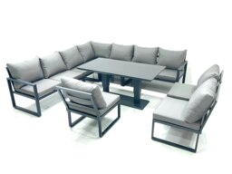 Rackhams 10 Seater Aluminium Garden Corner Sofa Dining Set with Adjustable Rising Dining Table - Dark Grey - thumbnail 2