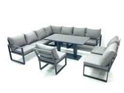 Rackhams 10 Seater Aluminium Garden Corner Sofa Dining Set with Adjustable Rising Dining Table - Dark Grey - thumbnail 3
