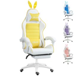 Rackhams Racing Style Gaming Chair with Footrest Removable Rabbit Ears, Yellow - Purple - thumbnail 3