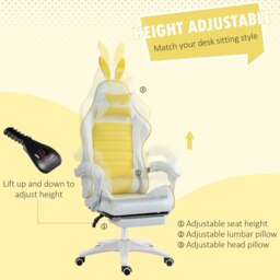 Rackhams Racing Style Gaming Chair with Footrest Removable Rabbit Ears, Yellow - Purple - thumbnail 5