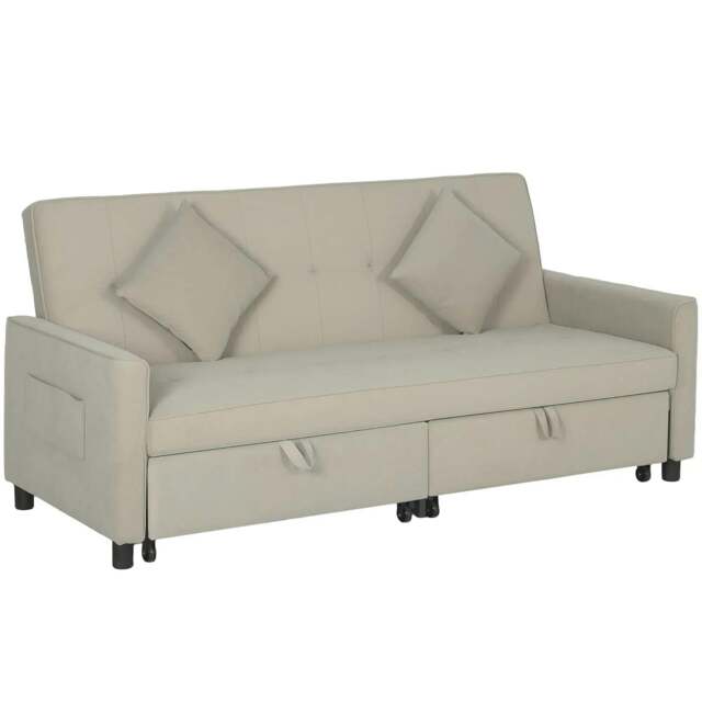 Rackhams Three-Person Velvet-Feel Sofa Bed - Beige