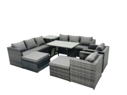 Rackhams Rattan Dining Table Sofa Set with Armchair Side Table 2 Big Footstools Outdoor 10 Seat Garden Furniture Set Dark Grey Mixed - thumbnail 2