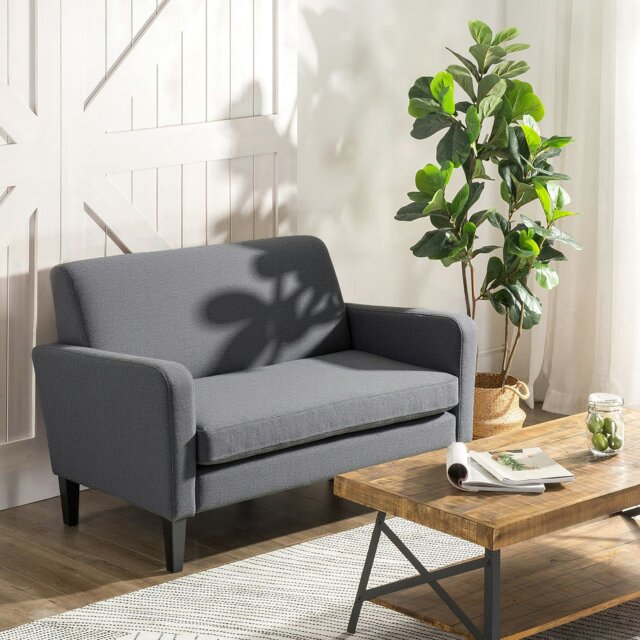 Rackhams Linen Modern-Curved 2-Seat Loveseat w/ Wood Legs Grey - Charcoal Grey - Rubber Wood, Linen (100% Polyester) - 2 Seater - image 1