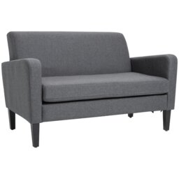 Rackhams Linen Modern-Curved 2-Seat Loveseat w/ Wood Legs Grey - Charcoal Grey - Rubber Wood, Linen (100% Polyester) - 2 Seater - thumbnail 3