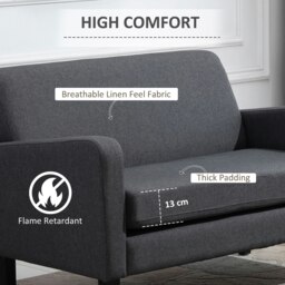 Rackhams Linen Modern-Curved 2-Seat Loveseat w/ Wood Legs Grey - Charcoal Grey - Rubber Wood, Linen (100% Polyester) - 2 Seater - thumbnail 5