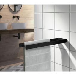 "Rackhams Matt Black Aluminium Double Towel Rail 38cm/14.9"" Wall Mounted with Concealed Screws Bathroom Towel Holder" - thumbnail 2