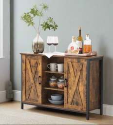 Rackhams Industrial Sideboard Buffet Table with Barn Doors & Adjustable Shelves – Rustic Brown & Black - thumbnail 1