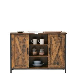 Rackhams Industrial Sideboard Buffet Table with Barn Doors & Adjustable Shelves – Rustic Brown & Black - thumbnail 4