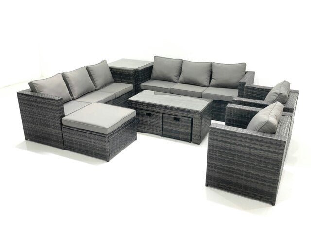 Rackhams Rattan Garden Furniture Sofa Set with Coffee table Armchair Side Table 3 Footstools Dark Grey Mixed - image 1