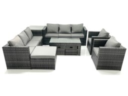 Rackhams Rattan Garden Furniture Sofa Set with Coffee table Armchair Side Table 3 Footstools Dark Grey Mixed - thumbnail 2