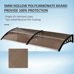 Rackhams Outdoor Curved Window Porch Canopy Awning UV Rain Cover 0.8x2m Brown - 75cmx195cmx23cm - Clear - thumbnail 5