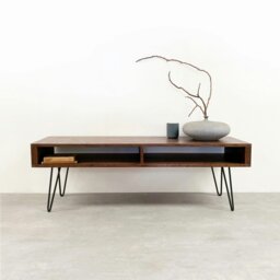 "Rackhams Darwen Solid Wood TV stand On Mid Century Hairpin Legs - Medium 120cm (47"") - Walnut - 30cm (12"") hairpin" - thumbnail 1