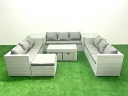 Rackhams Rattan Garden Outdoor Furniture Set 12 Seater Garden Sofa Oblong Coffee Table Set with 3 Footstools 2 Side Tables Light Grey Mixed - thumbnail 1