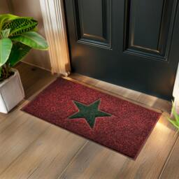 Rackhams Christmas Star PVC Spaghetti Doormat - Red & Green Design - 60cm x 40cm - thumbnail 2