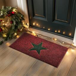 Rackhams Christmas Star PVC Spaghetti Doormat - Red & Green Design - 60cm x 40cm - thumbnail 6