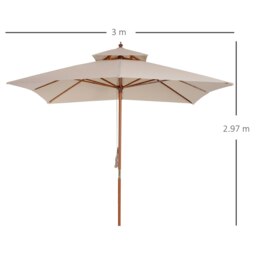 Rackhams 3m 2-tier Patio Parasol Garden Sun Umbrella Sunshade Bamboo  w/ Pulley - Beige - 300cm x 300cm x 297cm - thumbnail 5