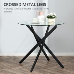 Rackhams Clear Glass Side Table Round Metal Dining Table Dining Living Room Black - thumbnail 5