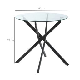 Rackhams Clear Glass Side Table Round Metal Dining Table Dining Living Room Black - thumbnail 6