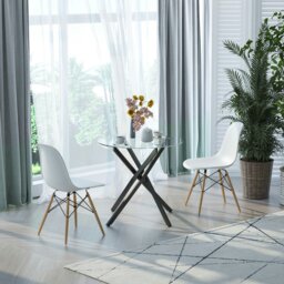 Rackhams Clear Glass Side Table Round Metal Dining Table Dining Living Room Black - thumbnail 3