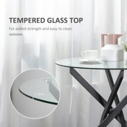 Rackhams Clear Glass Side Table Round Metal Dining Table Dining Living Room Black - thumbnail 4