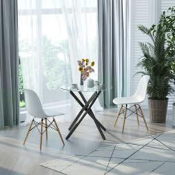 Rackhams Clear Glass Side Table Round Metal Dining Table Dining Living Room Black - thumbnail 1