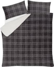 Rackhams Check Printed Flannel Fleece Duvet Set - Grey - Super King (220cm x 260cm) - thumbnail 3