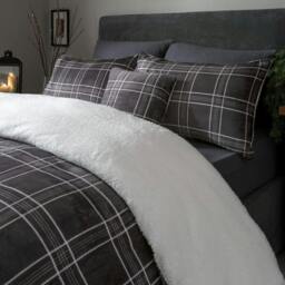 Rackhams Check Printed Flannel Fleece Duvet Set - Grey - Super King (220cm x 260cm) - thumbnail 4