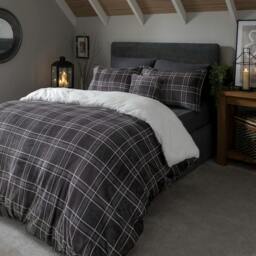 Rackhams Check Printed Flannel Fleece Duvet Set - Grey - Super King (220cm x 260cm) - thumbnail 2