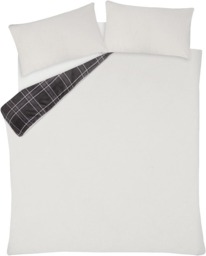 Rackhams Check Printed Flannel Fleece Duvet Set - Grey - Super King (220cm x 260cm) - thumbnail 5