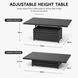 Rackhams Aluminium Outdoor Adjustable Rising Dining Table Garden Furniture Dark Grey - thumbnail 2