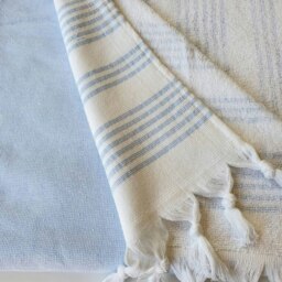 Rackhams Meridien Cotton Bath Towel, Double-Faced - Beige Stripes on White - thumbnail 3