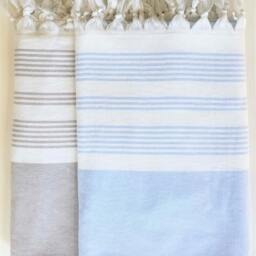 Rackhams Meridien Cotton Bath Towel, Double-Faced - Beige Stripes on White - thumbnail 5