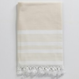 Rackhams Meridien Cotton Bath Towel, Double-Faced - Beige Stripes on White - thumbnail 1
