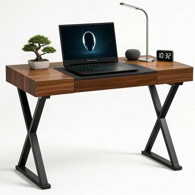 Rackhams ADONIS Walnut with Matte Black Legs Ergonomic Luxury Home Office Desk - image 1