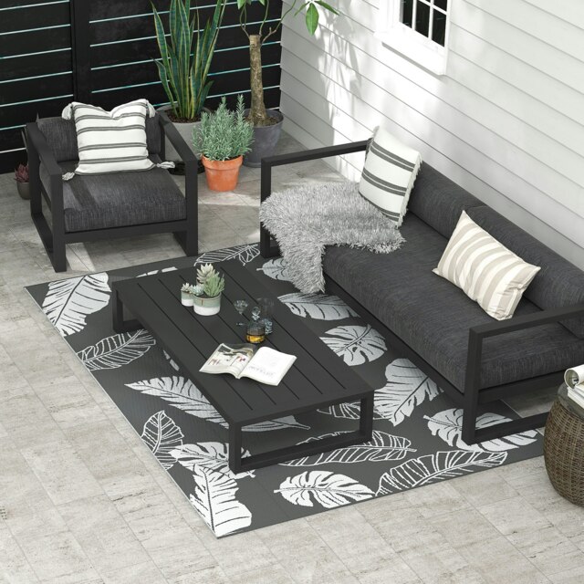 Rackhams Reversible Waterproof Outdoor Rug W/ Carry Bag, 182 x 274cm, Grey - image 1