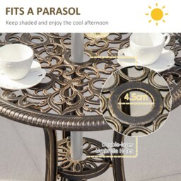 Rackhams 3 PCs Aluminium Garden Coffee Table Set w/ Parasol Hole & Cushions - thumbnail 4