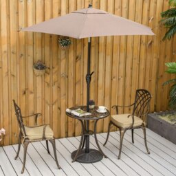 Rackhams 3 PCs Aluminium Garden Coffee Table Set w/ Parasol Hole & Cushions - thumbnail 1