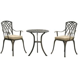 Rackhams 3 PCs Aluminium Garden Coffee Table Set w/ Parasol Hole & Cushions - thumbnail 2