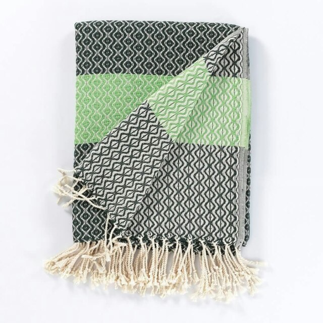 Rackhams Caria Throw Blanket, HAND-LOOMED - Forest Green with Lime - image 1
