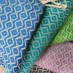 Rackhams Caria Throw Blanket, HAND-LOOMED - Forest Green with Lime - thumbnail 2