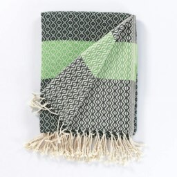 Rackhams Caria Throw Blanket, HAND-LOOMED - Forest Green with Lime - thumbnail 1