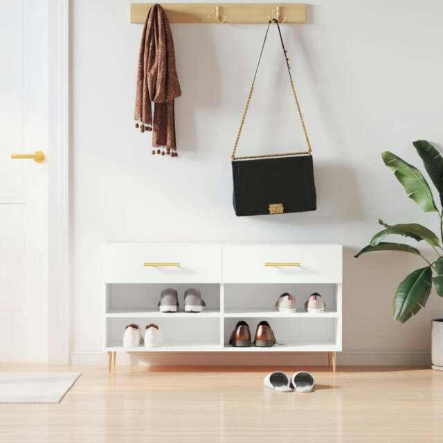 Rackhams Shoe Bench White 102x35x55 cm Engineered Wood