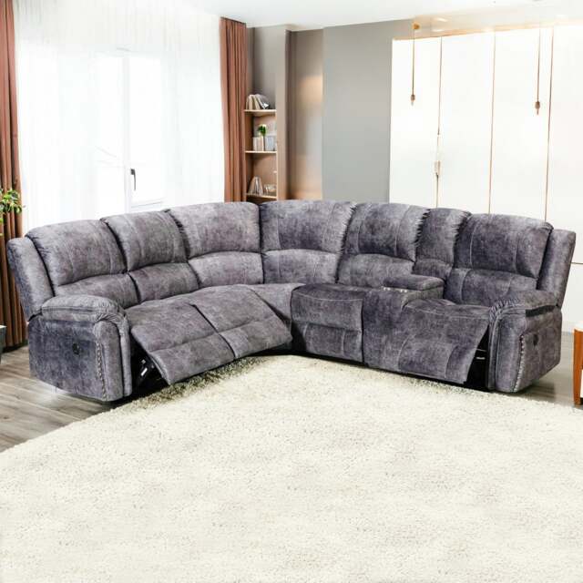 Rackhams Galaxy Velvet Fabric Electric Reclining Corner Sofa With Console - image 1