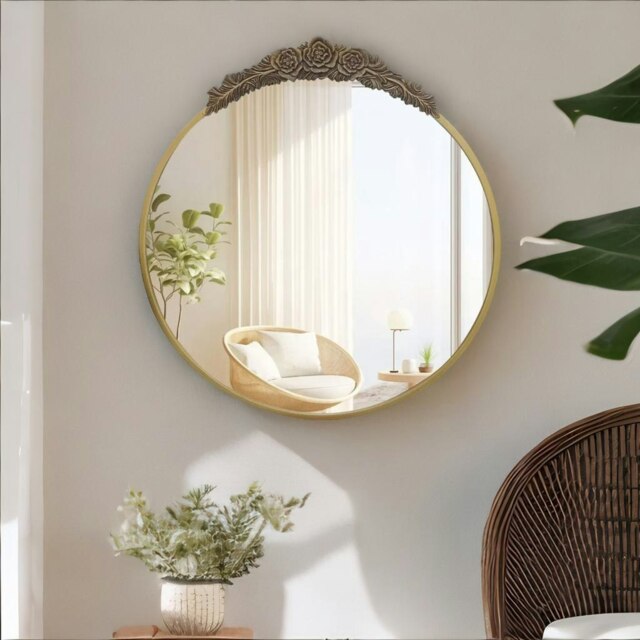 Rackhams Round Wall Mirror With Floral Pattern Gold - image 1