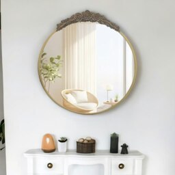 Rackhams Round Wall Mirror With Floral Pattern Gold - thumbnail 6