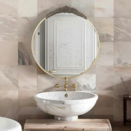 Rackhams Round Wall Mirror With Floral Pattern Gold - thumbnail 4
