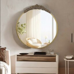 Rackhams Round Wall Mirror With Floral Pattern Gold - thumbnail 2
