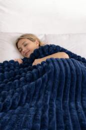 Rackhams Supersoft Ribbed Fleece ThroBlanket for Couch & Bed – Cozy Jacquard Home Blanket - 200 x 240cm - Navy - Polyester - thumbnail 4